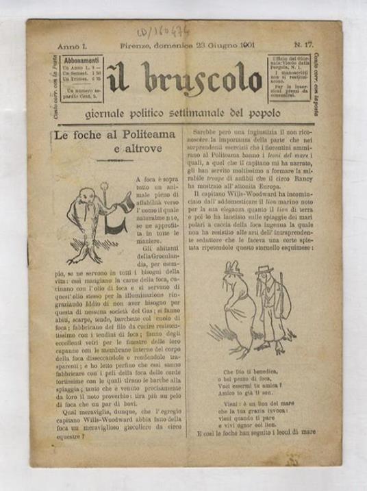 BRUSCOLO (IL). Giornale politico settimanale del popolo. Anno I. N. 17. Domenica 23 giugno 1901 - copertina