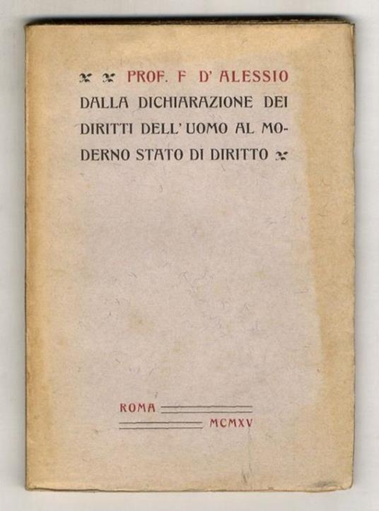 Dalla dichiarazione dei diritti dell'uomo al moderno stato di diritto - Francesco D'Alessio - copertina