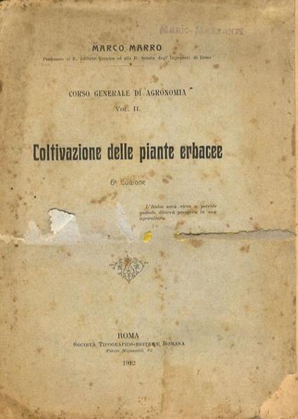 Coltivazione delle piante erbacee. 6 edizione - Marco Marro - copertina