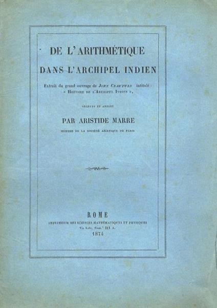 De l'arithmétique dans l'archipel indien. Traduit et annoté par Aristide Marre [.. - copertina