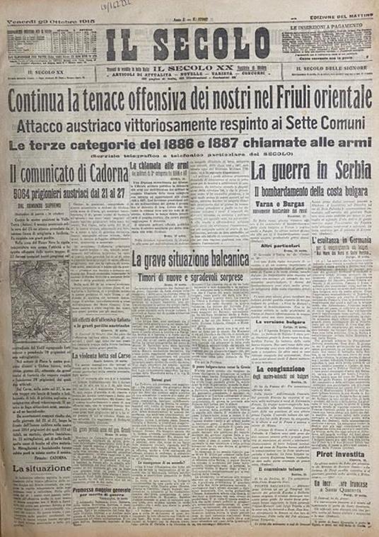 SECOLO (IL). Edizione del mattino. Anno L. Numero 17807. Venerdi 29 ottobre 1915 - copertina