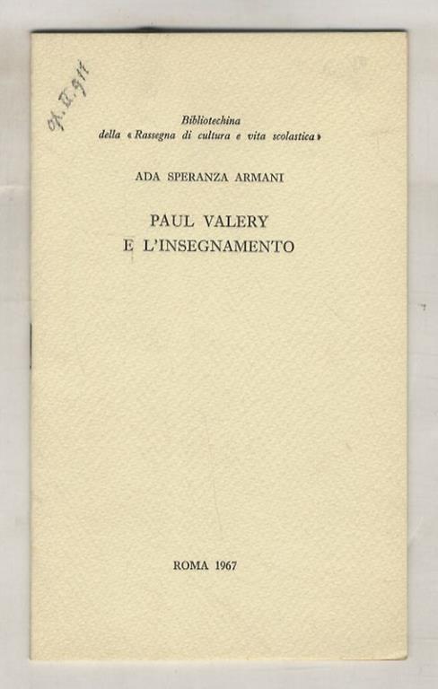 Paul Valery e l'insegnamento - Ada Speranza Armani - copertina