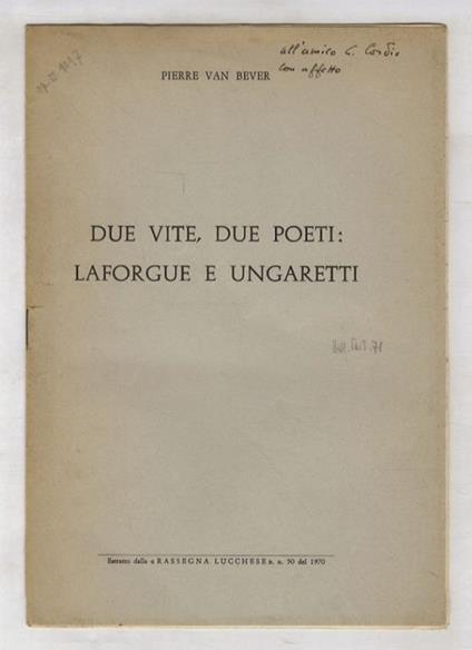 Due vite, due poeti: Laforgue e Ungaretti - copertina