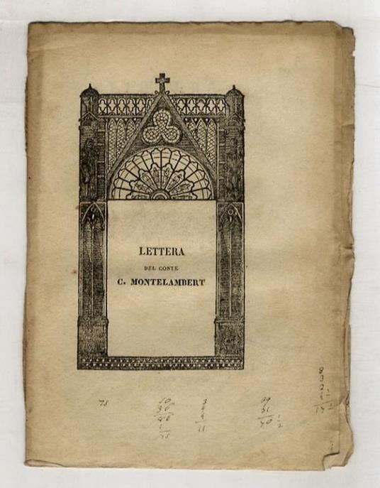 Lettera del conte Carlo Montelambert sulle ultime vertenze religiose del Piemonte e del Belgio - copertina