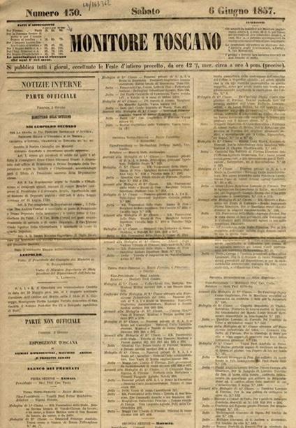 MONITORE Toscano. Numero 130. Sabato 6 giugno 1857 - copertina