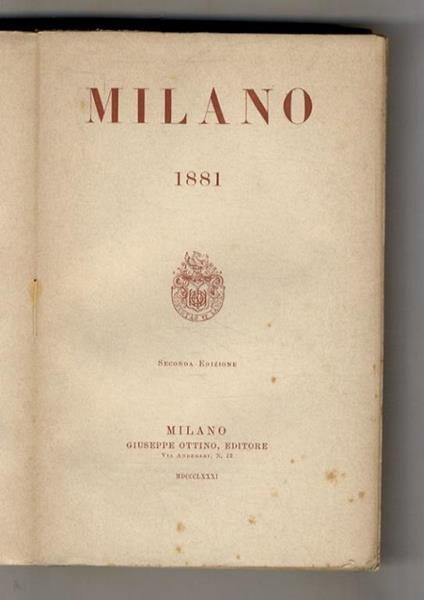 MILANO 1881. Seconda edizione - copertina