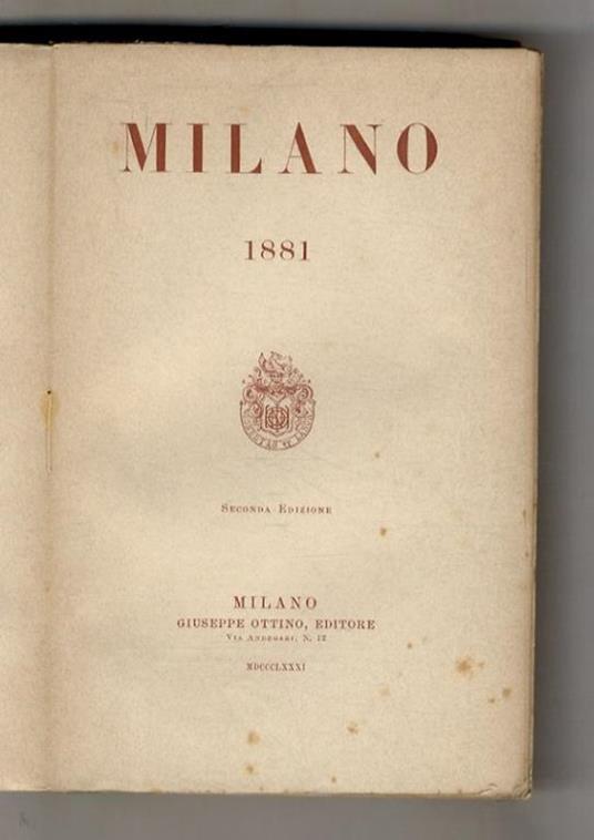 MILANO 1881. Seconda edizione - copertina