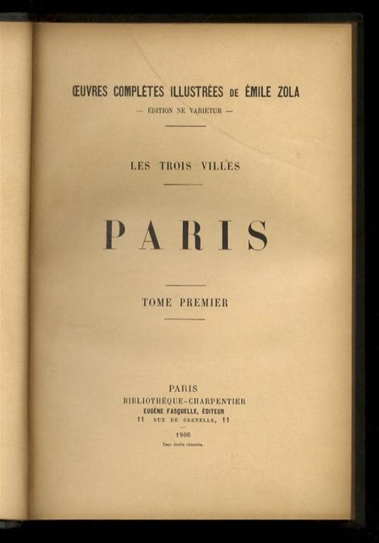 Les trois villes. Paris. Tome premier & second - copertina