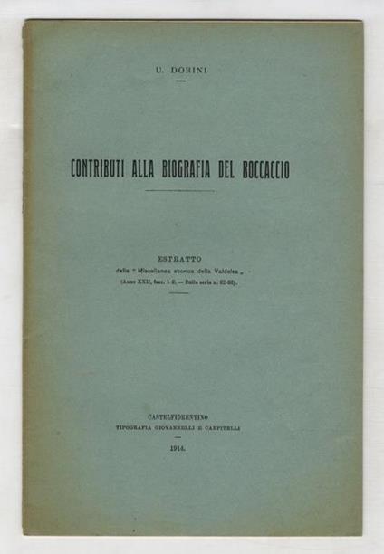Contributi alla biografia del Boccaccio - Umberto Dorini - copertina