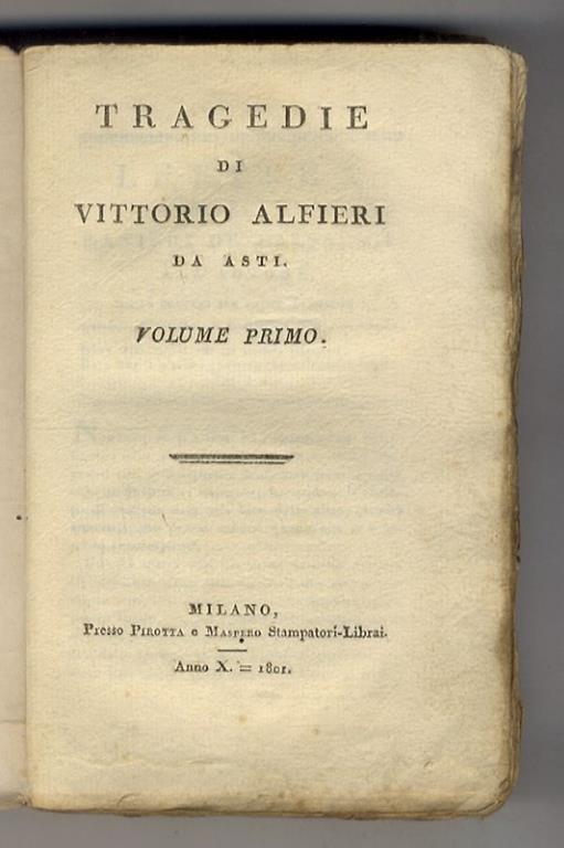 Tragedie [...] - Vittorio Alfieri - copertina