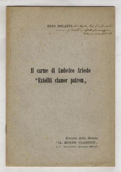 Il carme di Ludovico Ariosto “Extollit clamor patrem” - copertina