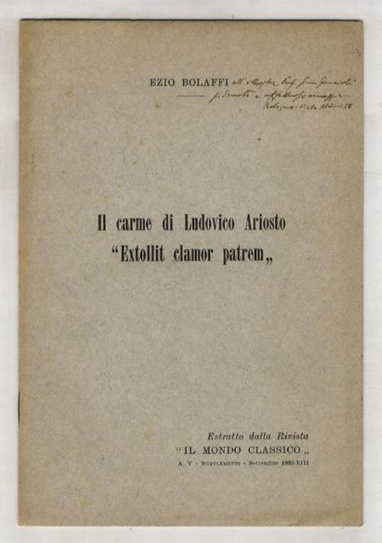 Il carme di Ludovico Ariosto “Extollit clamor patrem” - copertina
