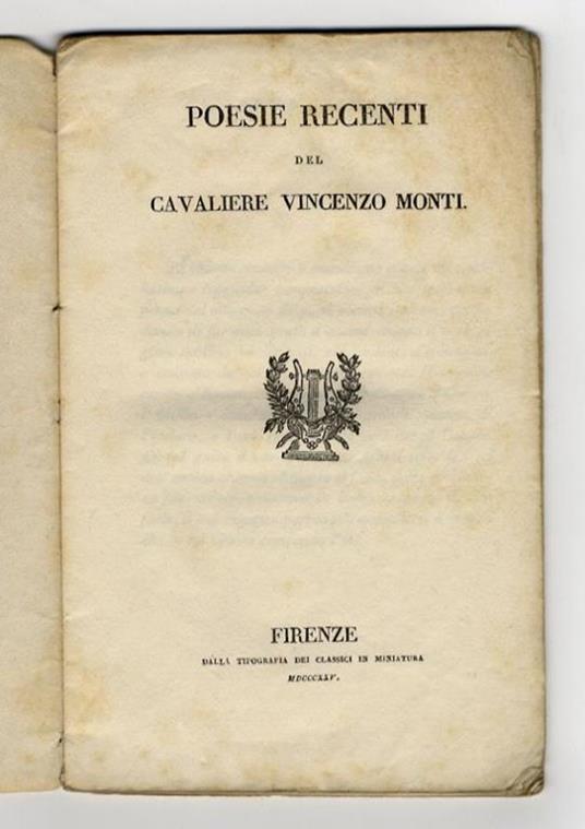 Poesie recenti del cavaliere Vincenzo Monti - Vincenzo Monti - copertina