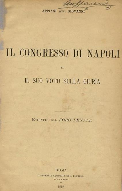 Il Congresso di Napoli ed il suo voto sulla giuria - Giovanni Aiani - copertina