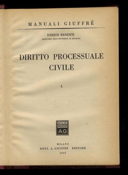 Diritto processuale civile - Enrico Redenti - copertina