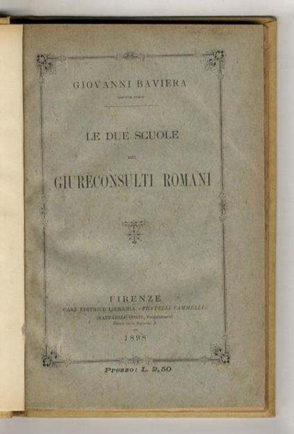 Le due scuole dei giureconsulti romani - copertina