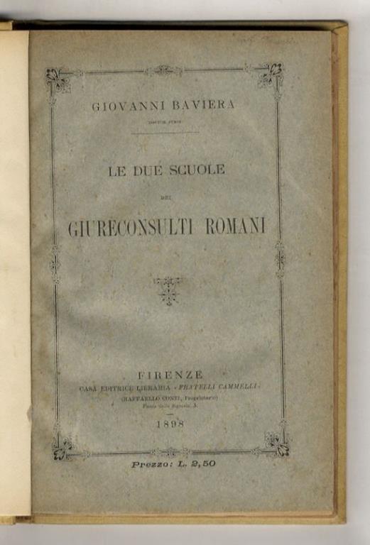 Le due scuole dei giureconsulti romani - copertina
