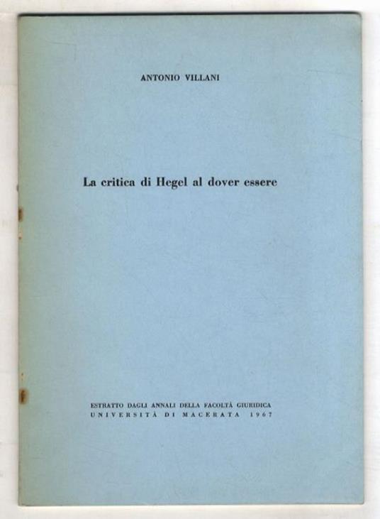 La critica di Hegel al dover essere - Antonio Villani - copertina