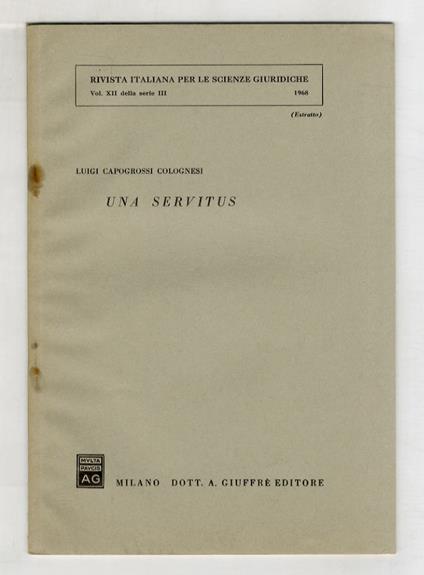 Una servitus - Luigi Capogrossi Colognesi - copertina