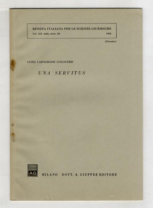 Una servitus - Luigi Capogrossi Colognesi - copertina