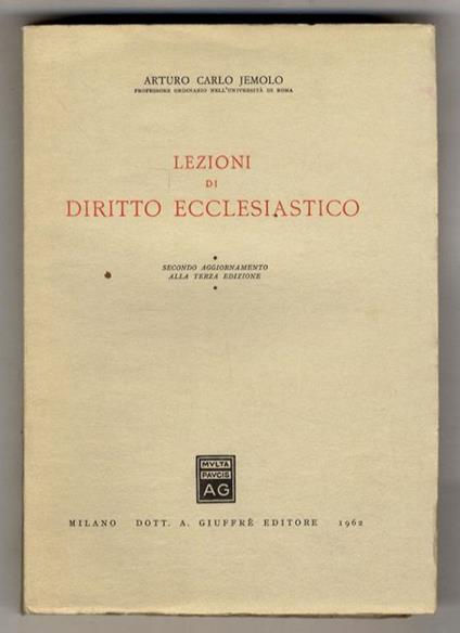 Lezioni di diritto ecclesiastico. Secondo aggiornamento alla terza edizione - Arturo Carlo Jemolo - copertina