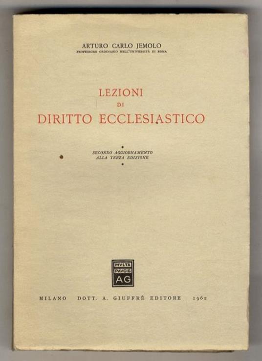 Lezioni di diritto ecclesiastico. Secondo aggiornamento alla terza edizione - Arturo Carlo Jemolo - copertina