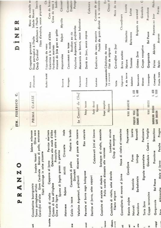 Menù Nave Tn. Federico C. 19 Aprile 1965 Prima Classe Pranzo - copertina