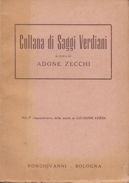 Collana di Saggi Verdiani Nel I Centenario della morte di Giuseppe Verdi - copertina