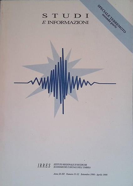 Studi e informazioni. Anno XI-XII, n.31-32, settembre 1998 - aprile 1999. Speciale terremoto, seconda parte - copertina