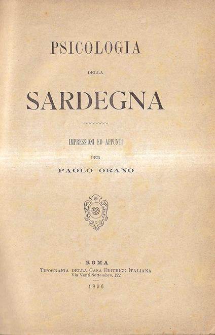 Psicologia Della Sardegna Impressioni Ed Appunti - Paolo Orano - copertina