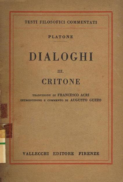 Dialoghi III. Critone - Platone - copertina