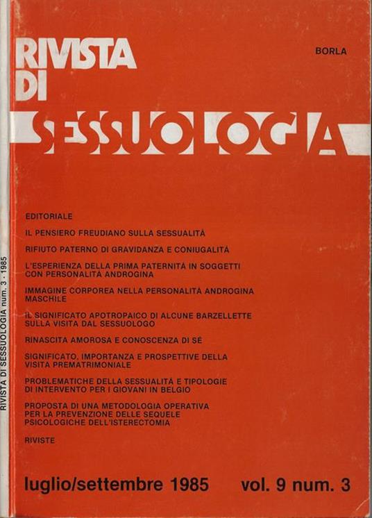 Rivista di sessuologia Vol. 9 N. 3 1985 - copertina