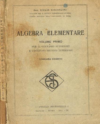 Algebra elementare Vol.I - copertina