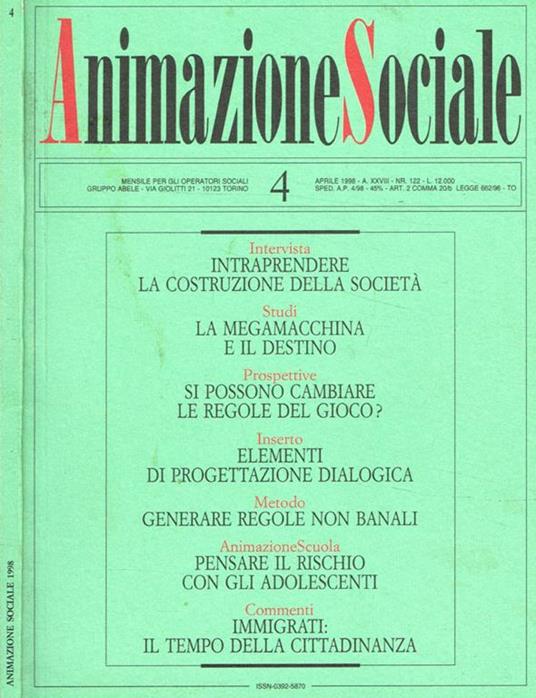 Animazione sociale. N.4, aprile 1998 - copertina