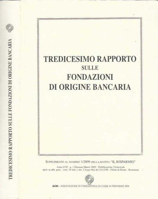 Tredicesimo rapporto sulle fondazioni di origine bancaria - copertina