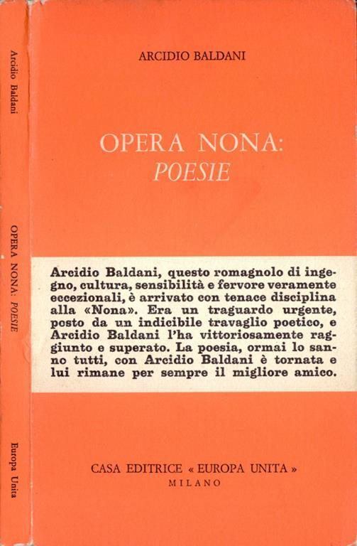 Opera nona: poesie - Arcidio Baldani - copertina