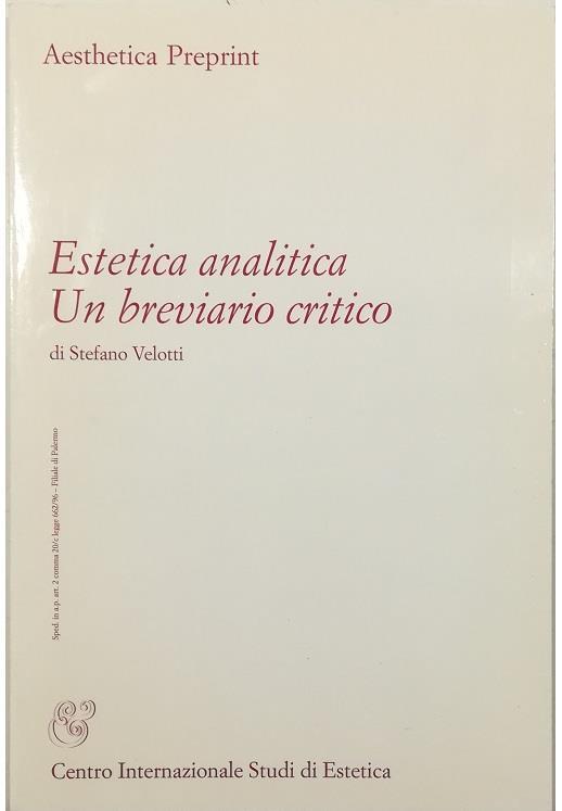 Estetica analitica Un breviario critico - Stefano Velotti - copertina