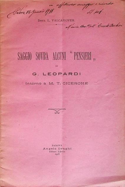 Saggio sovra alcuni "Pensieri" di G. Leopardi intorno a M. T. Cicerone - copertina