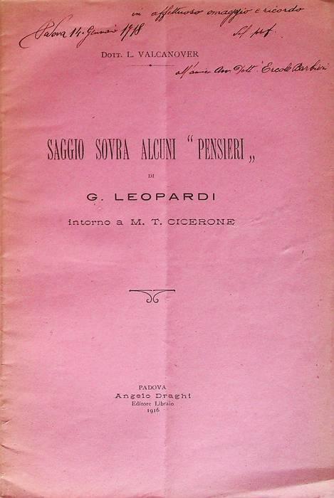 Saggio sovra alcuni "Pensieri" di G. Leopardi intorno a M. T. Cicerone - copertina