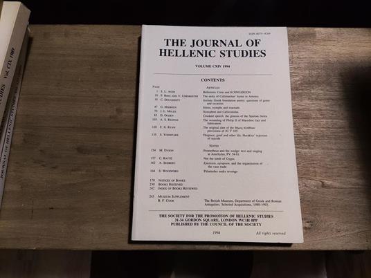 The Journal of Hellenic Studies Volume CXIV - copertina