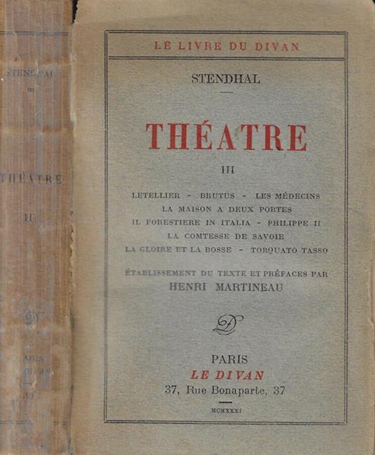 Théatre III - Stendhal - copertina