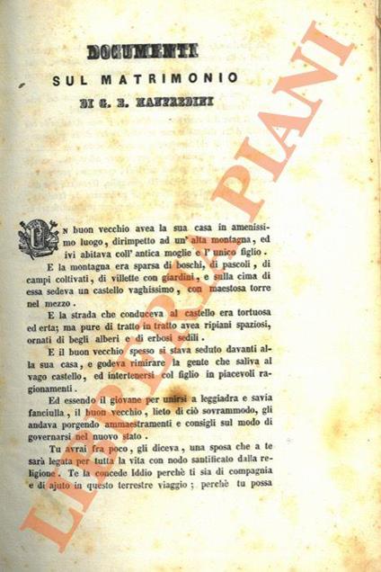 Documenti sul matrimonio di G.B. Manfredini - copertina