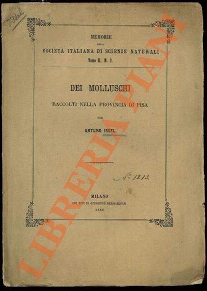 Dei molluschi raccolti nella provincia di Pisa - Arturo Issel - copertina