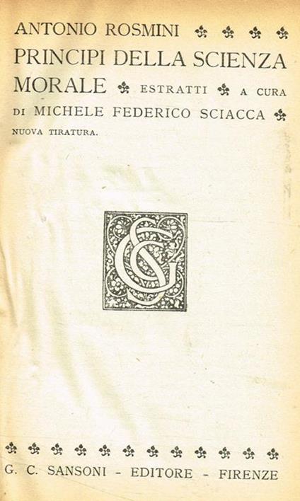 Principi della scienza morale. Estratti - Antonio Rosmini - copertina