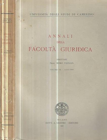 Annali della Facoltà Giuridica Volume VII- Anno 1950 - copertina
