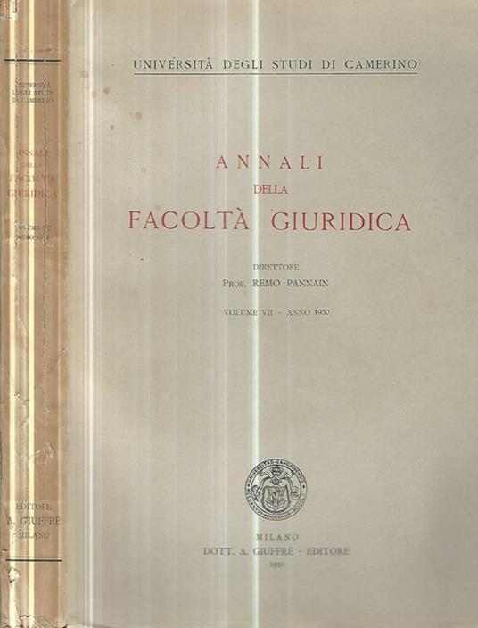 Annali della Facoltà Giuridica Volume VII- Anno 1950 - copertina