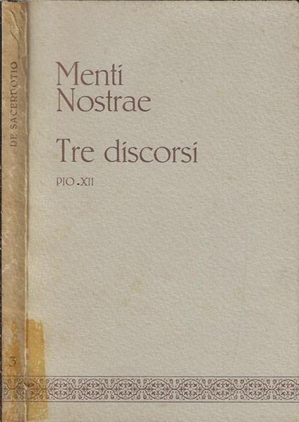 Menti Nostrae. Tre discorsi Pio XII - copertina