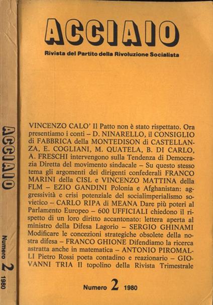 Acciaio numero 2 1980. Rivista del Partito della Rivoluzione Socialista - copertina