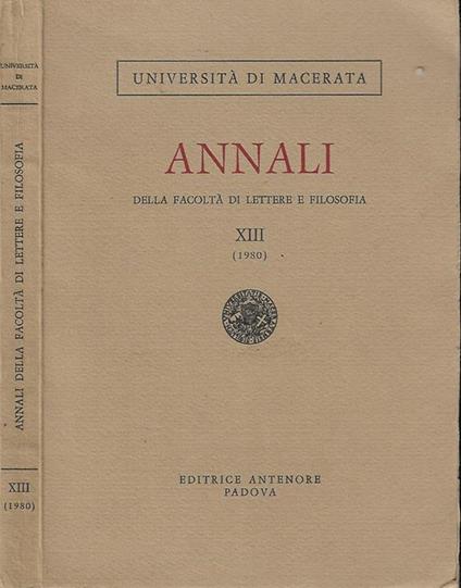 Annali della Facoltà di lettere e filosofia dell'Università di Macerata (1982) - copertina