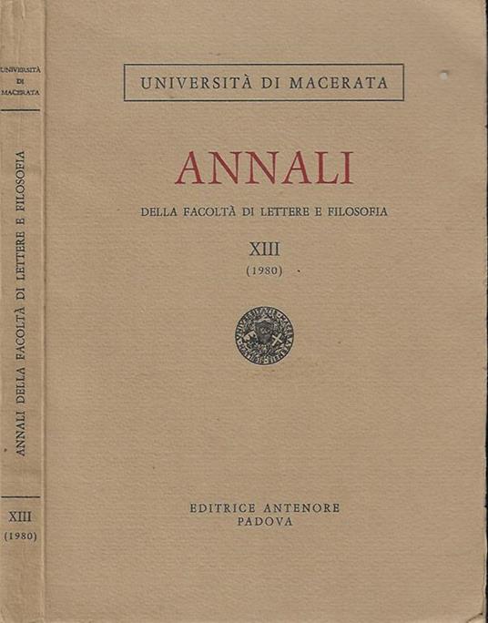 Annali della Facoltà di lettere e filosofia dell'Università di Macerata (1982) - copertina
